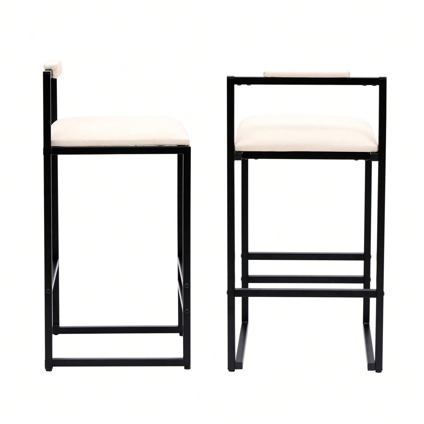 Set of 2 Stylish Beige Faux Leather Barstools with Metal Frame Dining Counter Height Comfortable Sturdy Design 220lb Capacity