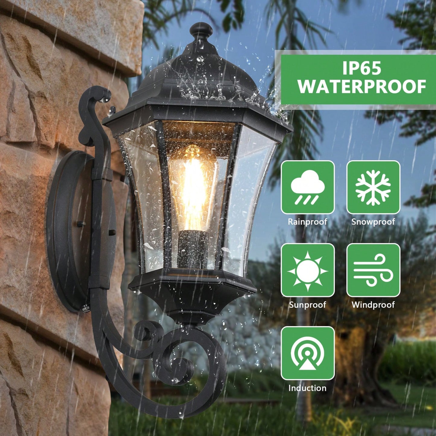 Outdoor Waterproof Retro Wall Lamp with Clear Bubble Glass and Matte Black Finish for Porch Patio Walkway E26 Base Bulb Required