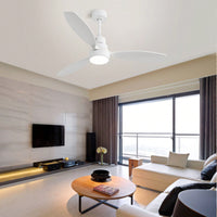 52 Inch Wooden Ceiling Fan with 3 Solid Wood Blades Remote Control Reversible DC Motor LED Light Indoor Outdoor High Quality Energy