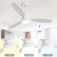 52 Inch Wooden Ceiling Fan with 3 Solid Wood Blades Remote Control Reversible DC Motor LED Light Indoor Outdoor High Quality Energy