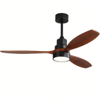 52 Inch Wooden Ceiling Fan with 3 Solid Wood Blades Remote Control Reversible DC Motor LED Light Indoor Outdoor High Quality Energy