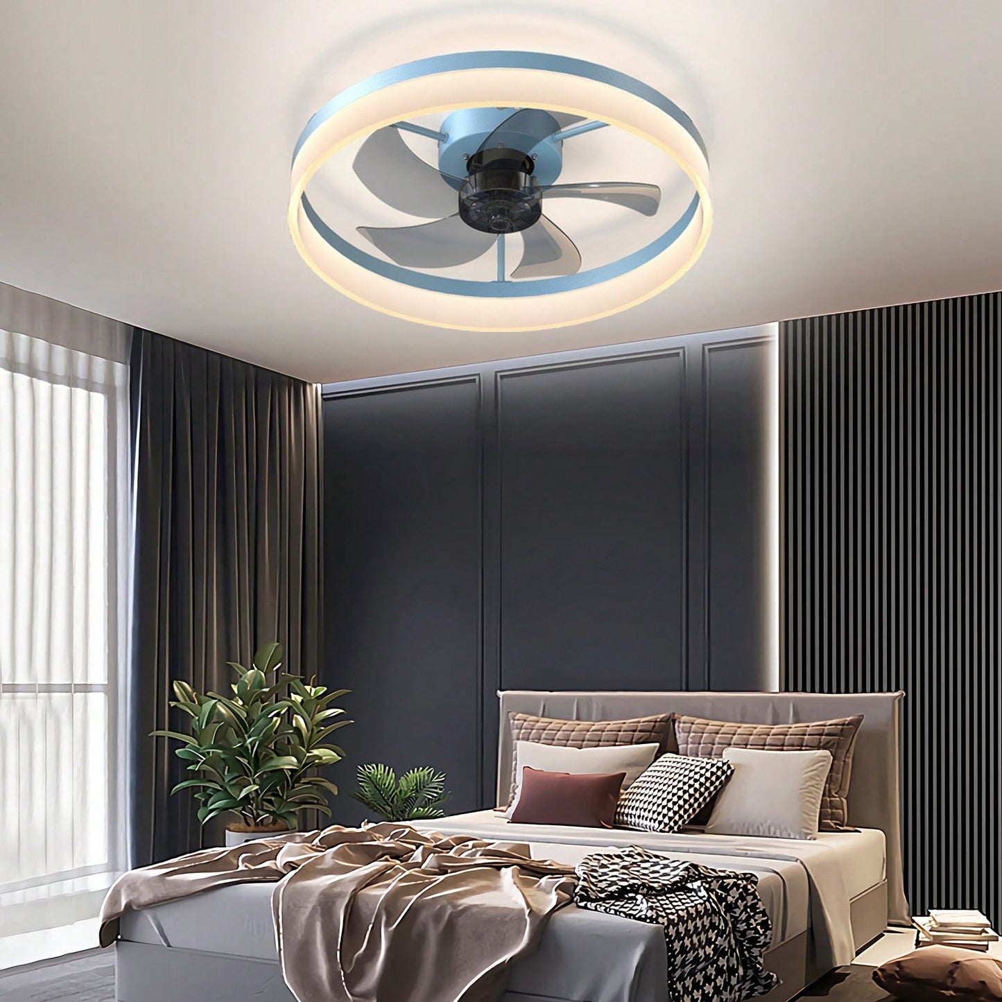 Dimmable LED Ceiling Fan with Remote Control Modern Design Adjustable Wind Speed and Color Temperature for Bedroom Living Room Dining Room