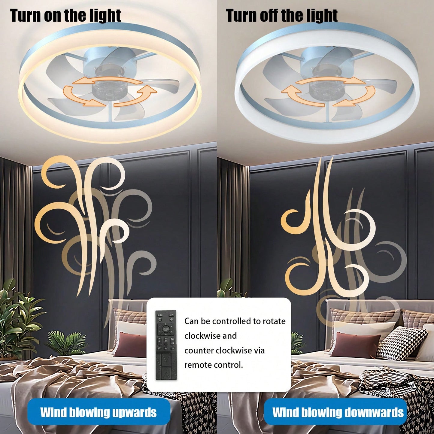 Dimmable LED Ceiling Fan with Remote Control Modern Design Adjustable Wind Speed and Color Temperature for Bedroom Living Room Dining Room