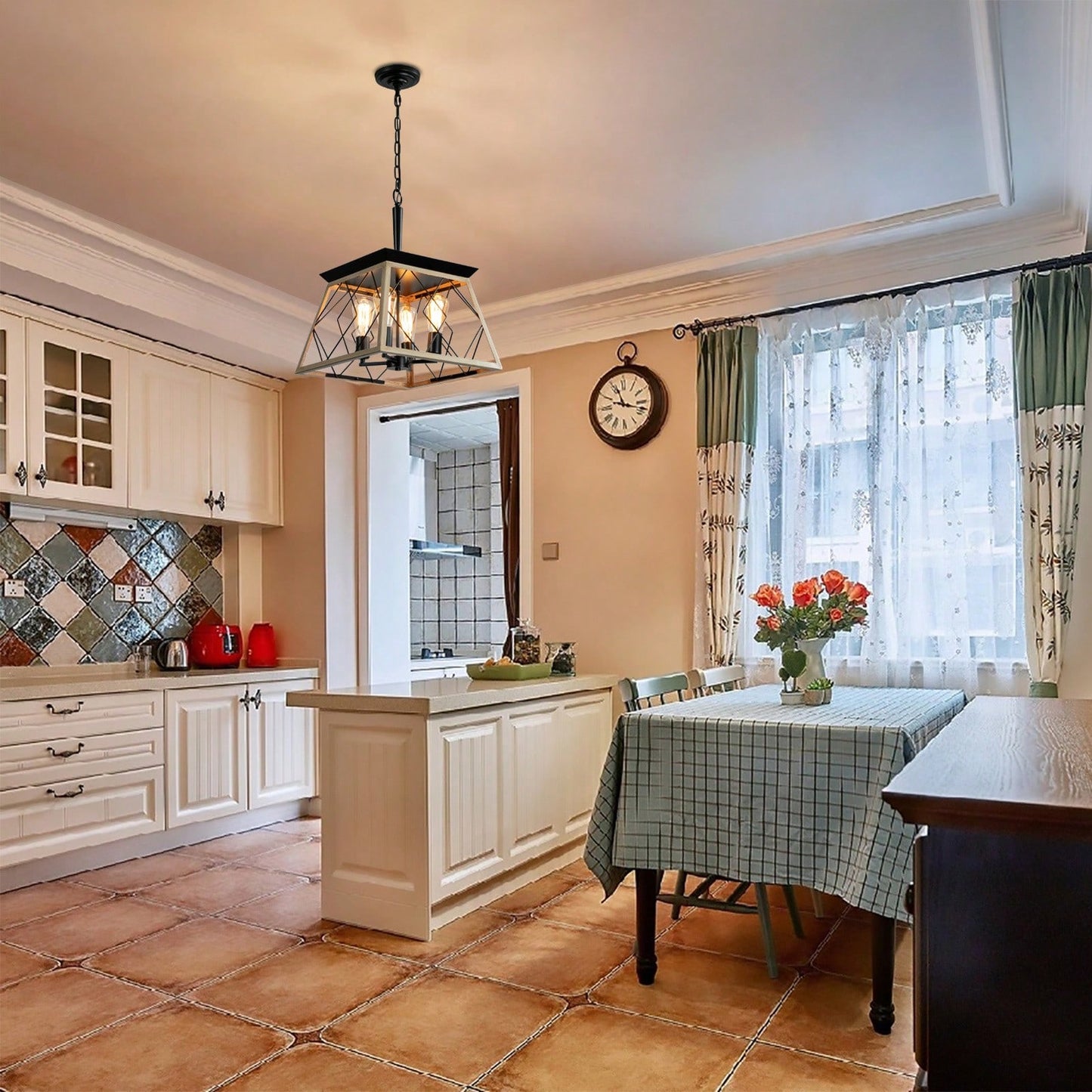 Rustic 4-Light Farmhouse Chandelier Adjustable Pendant Light for Dining Room Kitchen Living Room Garage