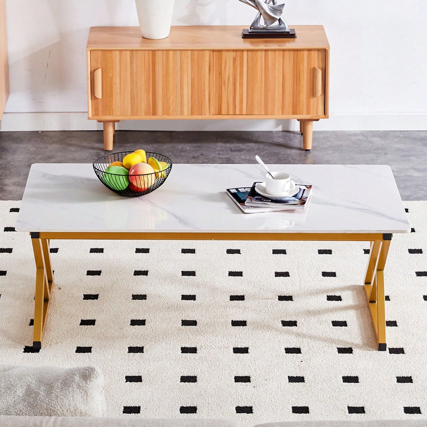 Elegant Minimalist White Marble Coffee Table with Metal Legs for Home Office Events Seats 2-4 Easy Assembly