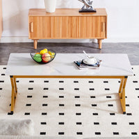 Elegant Minimalist White Marble Coffee Table with Metal Legs for Home Office Events Seats 2-4 Easy Assembly