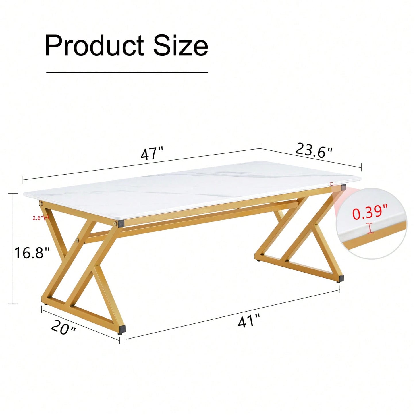Elegant Minimalist White Marble Coffee Table with Metal Legs for Home Office Events Seats 2-4 Easy Assembly