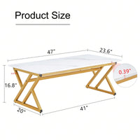 Elegant Minimalist White Marble Coffee Table with Metal Legs for Home Office Events Seats 2-4 Easy Assembly
