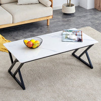 Elegant Minimalist White Marble Coffee Table with Metal Legs for Home Office Events Seats 2-4 Easy Assembly