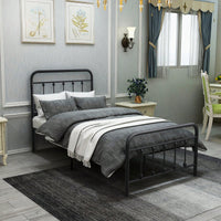 Sturdy Twin Metal Bed Frame with Headboard No Box Spring Required Stylish Design Under Bed Storage Black