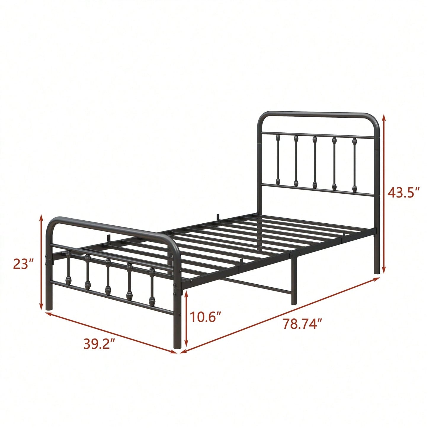 Sturdy Twin Metal Bed Frame with Headboard No Box Spring Required Stylish Design Under Bed Storage Black