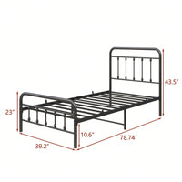 Sturdy Twin Metal Bed Frame with Headboard No Box Spring Required Stylish Design Under Bed Storage Black