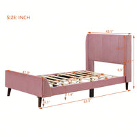 Velvet Twin Size Upholstered Platform Bed with Storage Modern Design Strong Plywood Construction Supports 600lbs