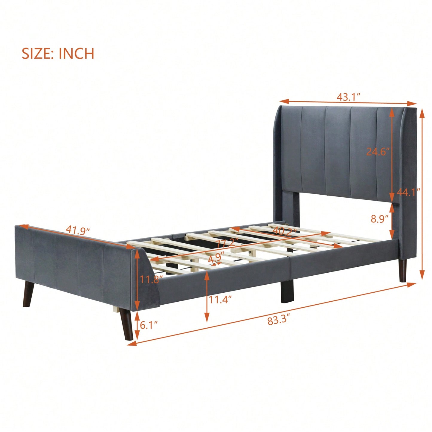 Velvet Twin Size Upholstered Platform Bed with Storage Modern Design Strong Plywood Construction Supports 600lbs