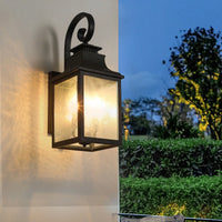 Traditional Matte Black Outdoor Wall Lamp with Clear Bubble Glass Shade Weather Resistant Porch Light Easy Install 1 Pack