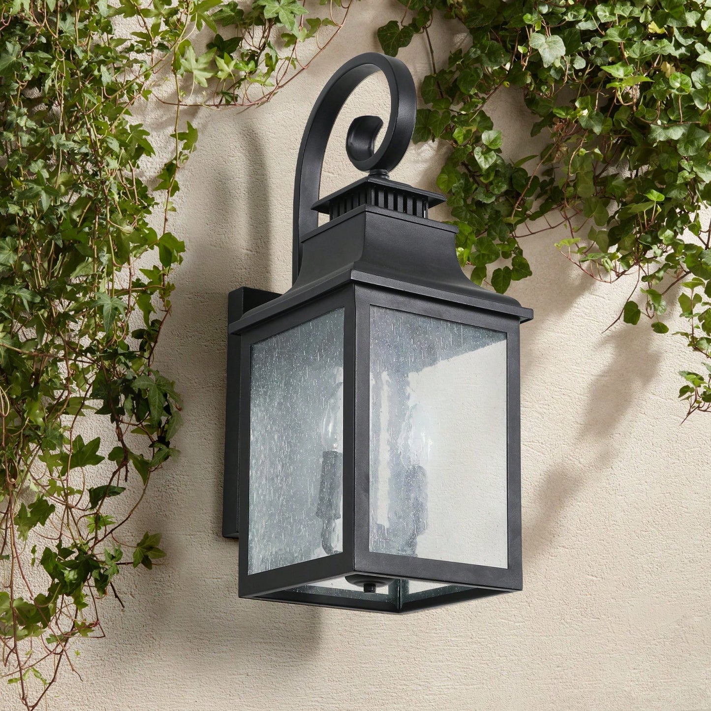 Traditional Matte Black Outdoor Wall Lamp with Clear Bubble Glass Shade Weather Resistant Porch Light Easy Install 1 Pack