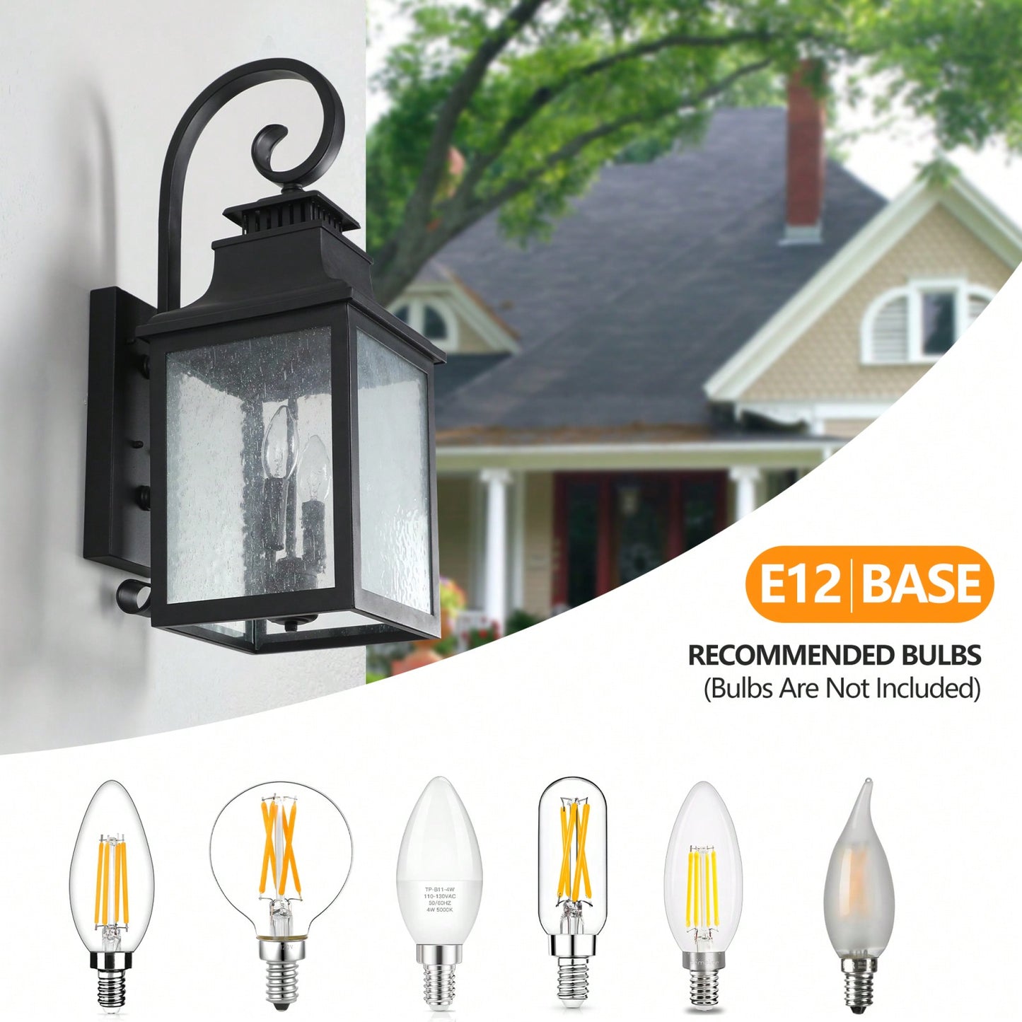 Traditional Matte Black Outdoor Wall Lamp with Clear Bubble Glass Shade Weather Resistant Porch Light Easy Install 1 Pack