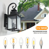 Traditional Matte Black Outdoor Wall Lamp with Clear Bubble Glass Shade Weather Resistant Porch Light Easy Install 1 Pack