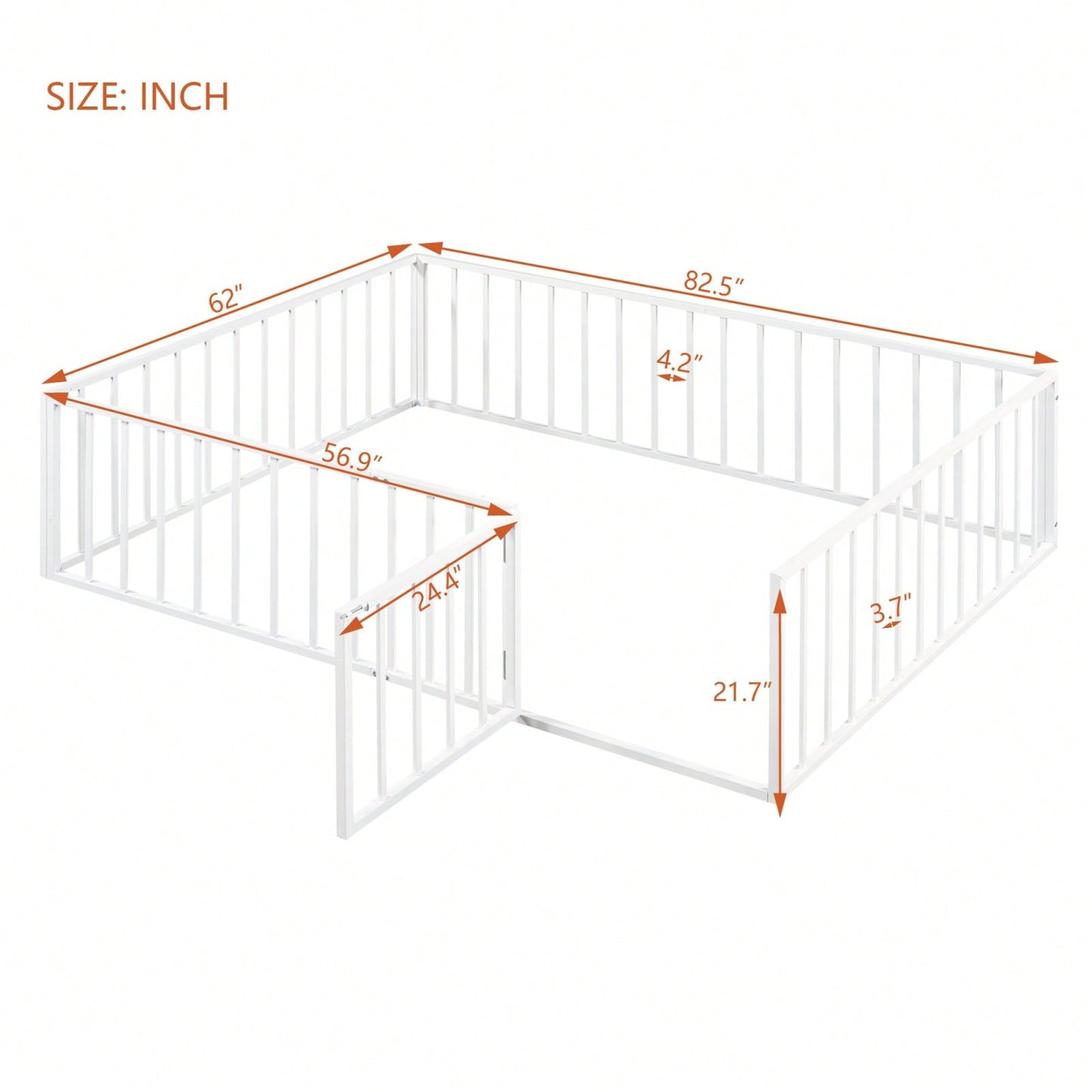 Queen Size Metal Bed Frame with Safety Fence and Door Versatile Design for Sleep and Play Easy Assembly Black White Pink