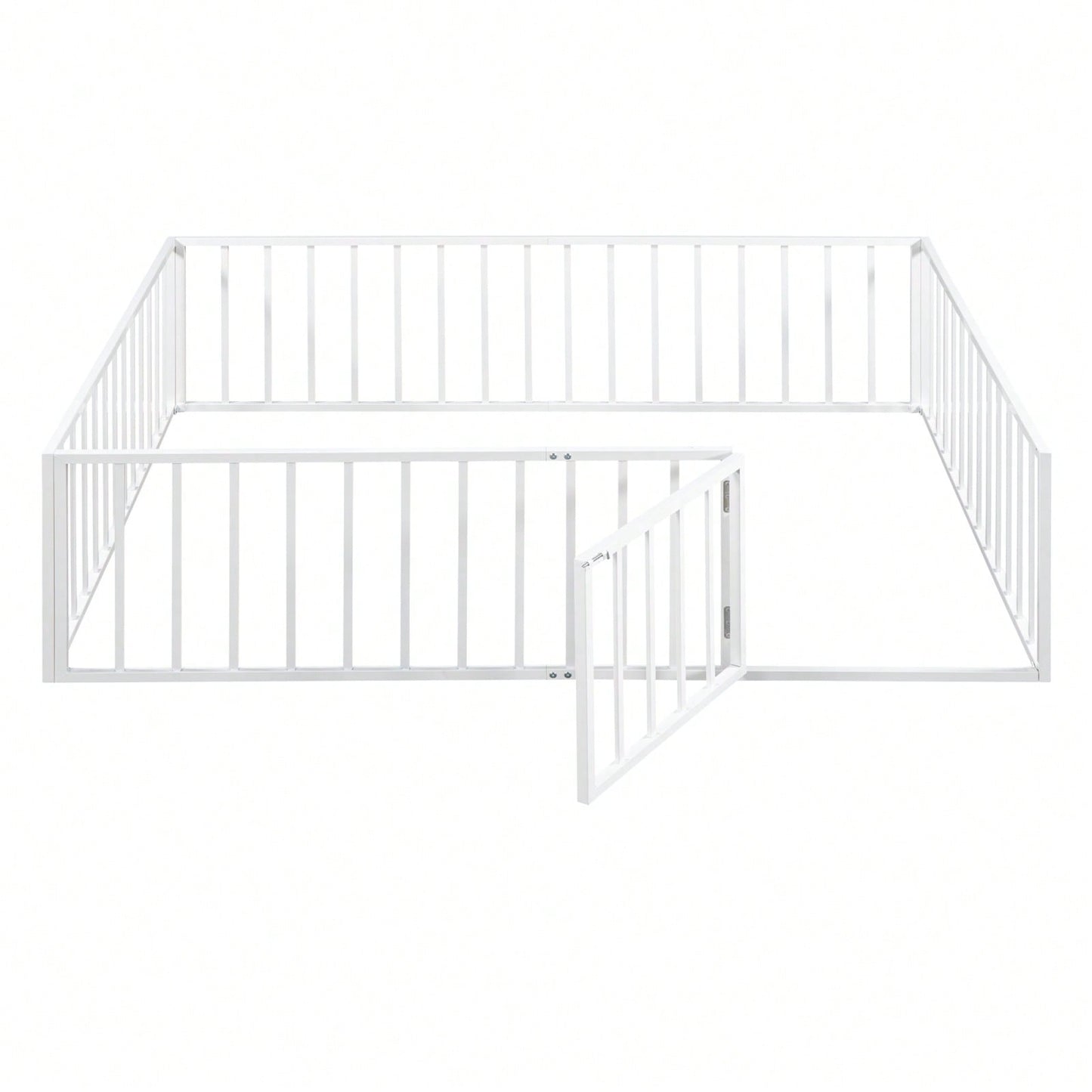 Queen Size Metal Bed Frame with Safety Fence and Door Versatile Design for Sleep and Play Easy Assembly Black White Pink