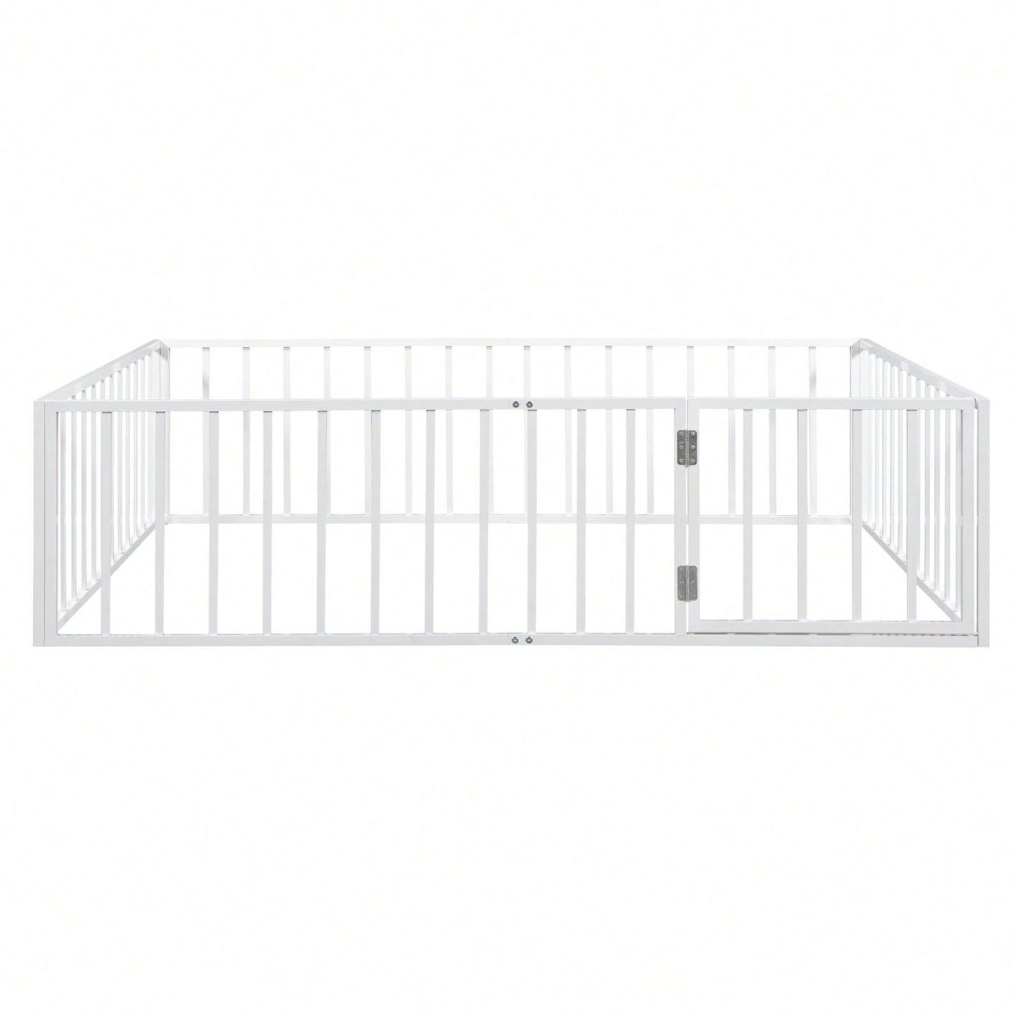 Queen Size Metal Bed Frame with Safety Fence and Door Versatile Design for Sleep and Play Easy Assembly Black White Pink