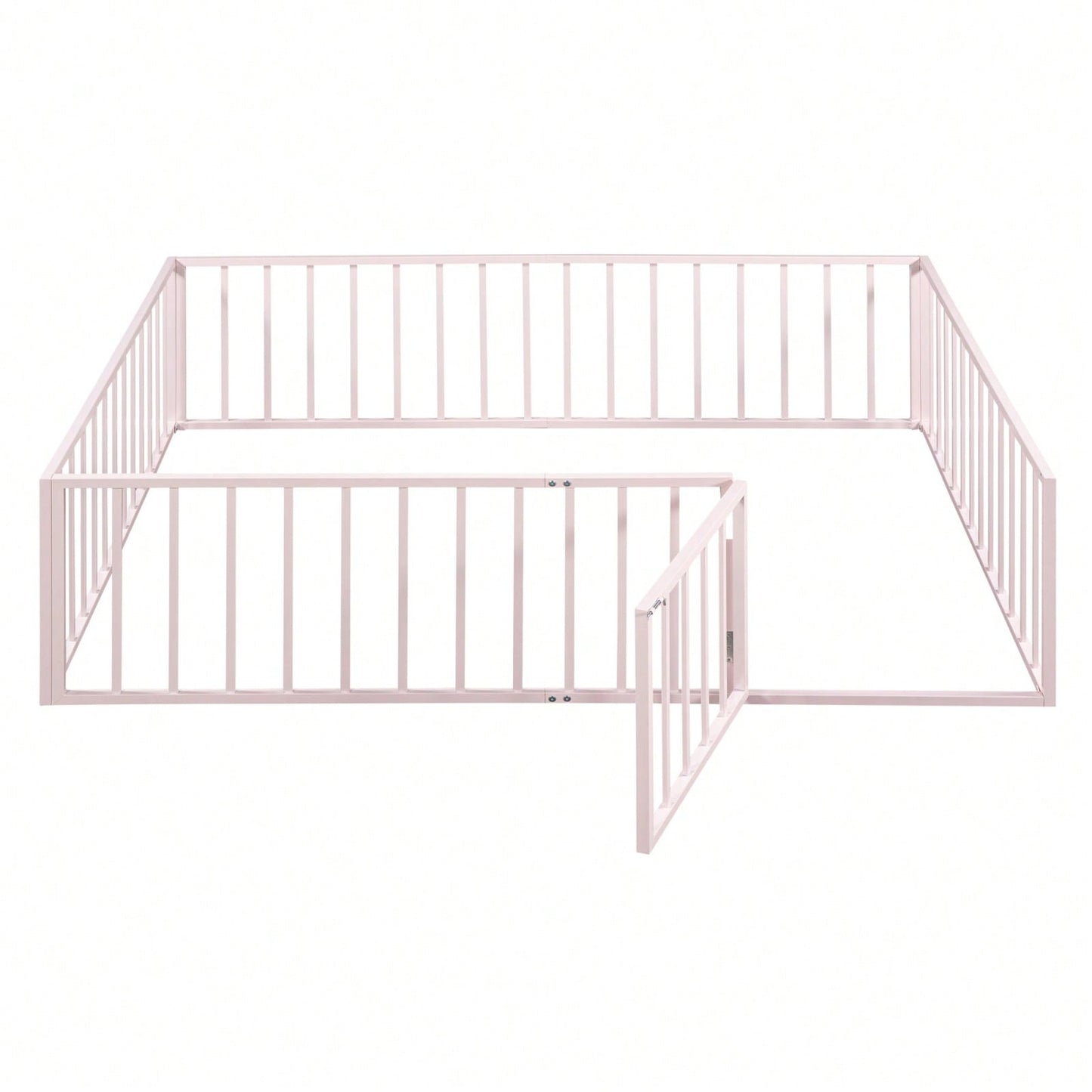 Queen Size Metal Bed Frame with Safety Fence and Door Versatile Design for Sleep and Play Easy Assembly Black White Pink