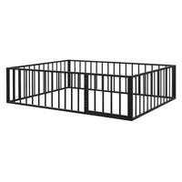 Queen Size Metal Bed Frame with Safety Fence and Door Versatile Design for Sleep and Play Easy Assembly Black White Pink