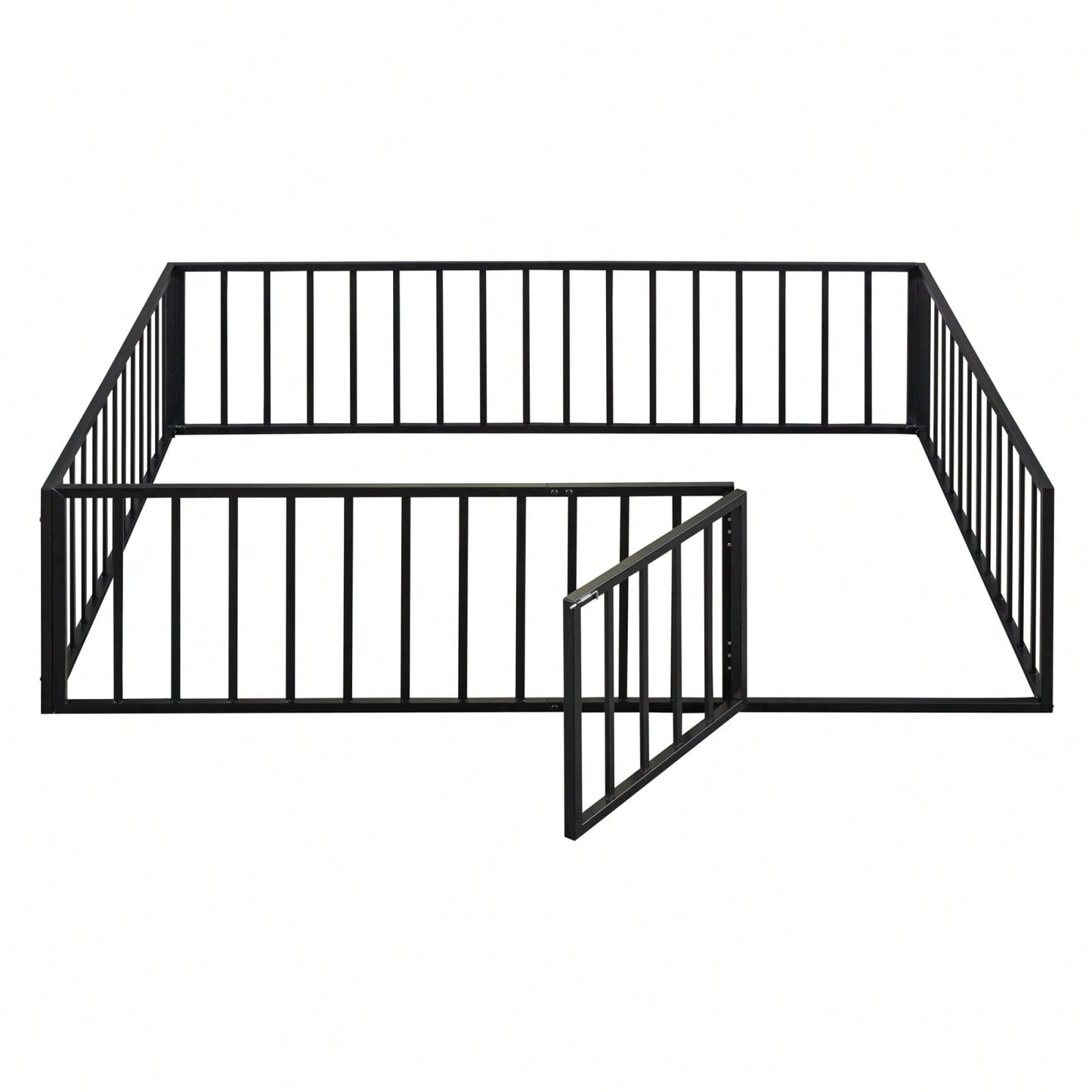 Queen Size Metal Bed Frame with Safety Fence and Door Versatile Design for Sleep and Play Easy Assembly Black White Pink