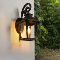 Rust-Proof Retro Outdoor Wall Sconce with Clear Glass - Weather Resistant Farmhouse Design for Patios E26 Base 100W Bulb Not Included