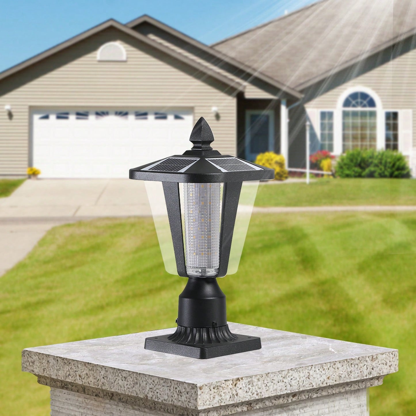 Solar Column Headlights With Dimmable LED - Energy Efficient Outdoor Landscape Lighting With Automatic Charging And Waterproof Design