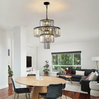 Elegant Black Crystal Chandelier Modern Pendant Light Fixture for Dining Room Bedroom Living Room 19.7 Inch Adjustable Height