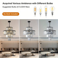 Elegant Black Crystal Chandelier Modern Pendant Light Fixture for Dining Room Bedroom Living Room 19.7 Inch Adjustable Height