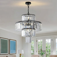 Elegant Black Crystal Chandelier Modern Pendant Light Fixture for Dining Room Bedroom Living Room 19.7 Inch Adjustable Height
