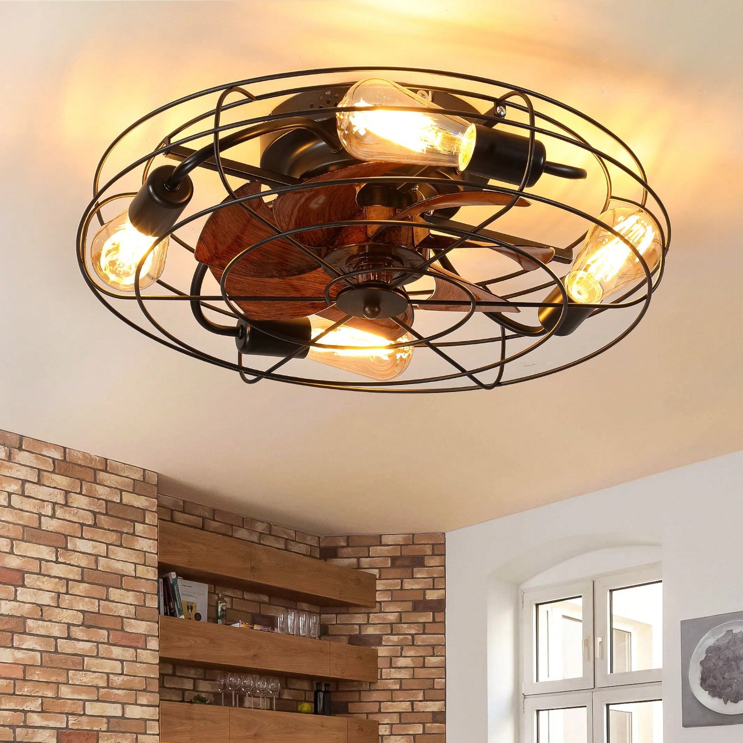 Low Profile Caged Ceiling Fan with Light Remote Control Modern Farmhouse Design Quiet DC Motor 6 Speeds Easy Install