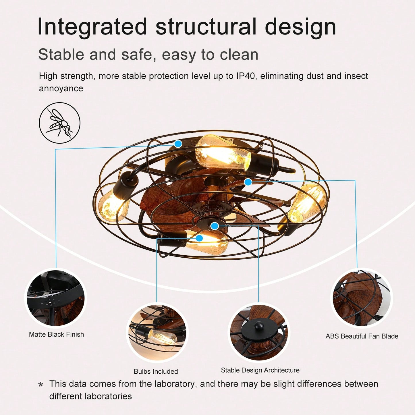 Low Profile Caged Ceiling Fan with Light Remote Control Modern Farmhouse Design Quiet DC Motor 6 Speeds Easy Install