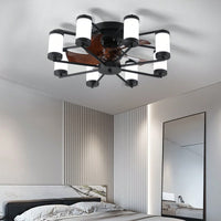21.7 Inch Black Windmill Ceiling Fan Light with Remote Control Dimmable LED Flush Mount Energy Efficient Cooling and Lighting