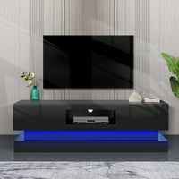 Modern 63-Inch TV Stand with LED Lighting High Gloss Finish for Living Room Holds Up to 65-Inch TV with Remote Control and Storage Drawers