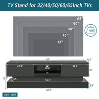 Modern 63-Inch TV Stand with LED Lighting High Gloss Finish for Living Room Holds Up to 65-Inch TV with Remote Control and Storage Drawers