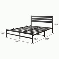 Queen Size Industrial Platform Bed Frame with Wooden Headboard and Under Bed Storage Noise-Free Easy Assembly Black