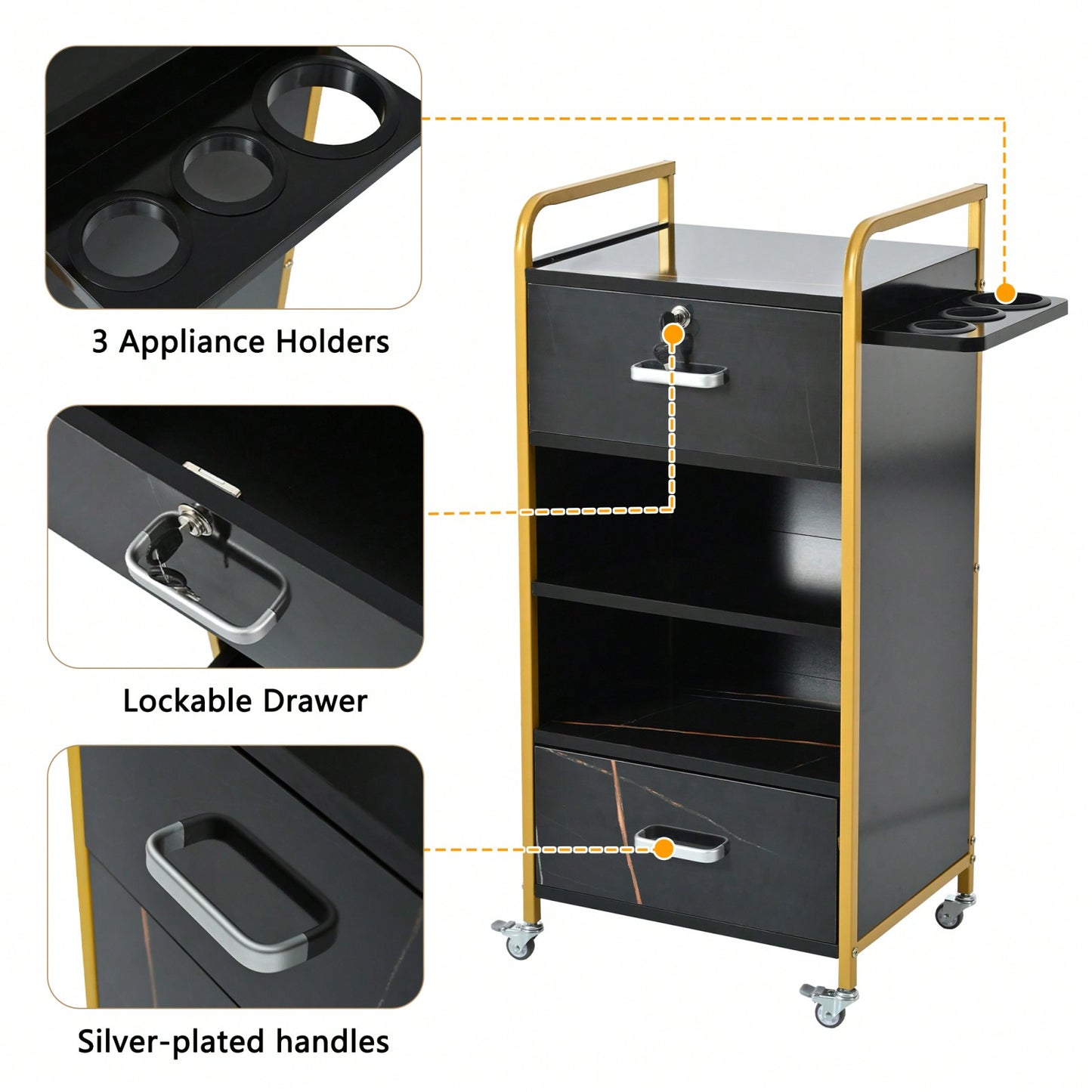 Locking Salon Storage Cabinet with Hair Dryer Holder Ample Space for Beauty Spa Barber Shop Organizer