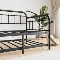 Heavy Duty Metal Daybed Frame with Trundle Black Stylish Space Saving Design No Box Spring Needed