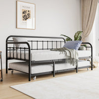 Heavy Duty Metal Daybed Frame with Trundle Black Stylish Space Saving Design No Box Spring Needed