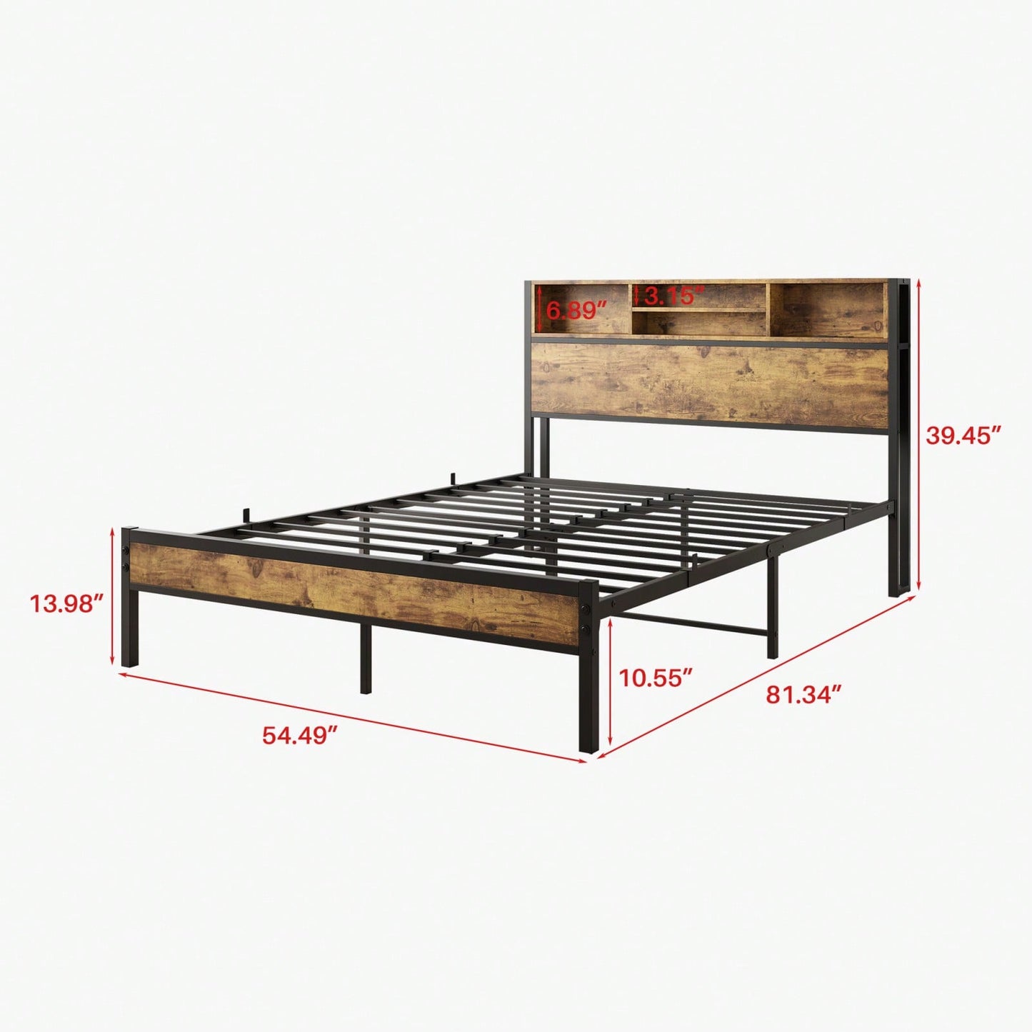 Black Metal Platform Bed Frame with Storage Headboard USB Charging Station Easy Assembly No Box Spring Needed