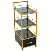 Lockable Rolling Trolley Cart for Beauty Salon Storage Metal Frame with Marbled Board Drawer Stylish Practical Design