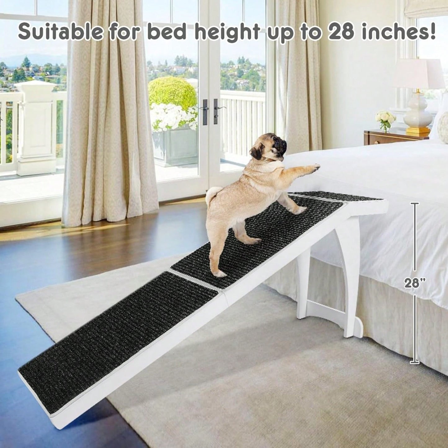 Wooden Dog Ramp for High Beds and Elevated Surfaces Up to 28 Inches Non-Slip Carpeted Steps for Small to Large Dogs Ideal for Older Pets