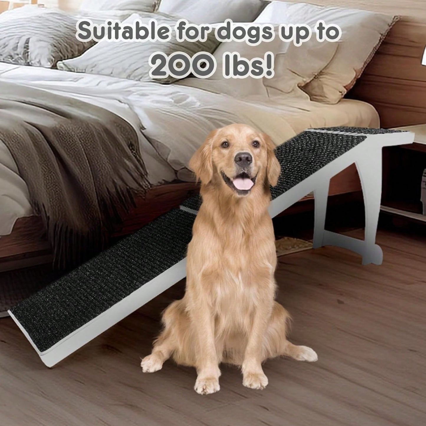 Wooden Dog Ramp for High Beds and Elevated Surfaces Up to 28 Inches Non-Slip Carpeted Steps for Small to Large Dogs Ideal for Older Pets