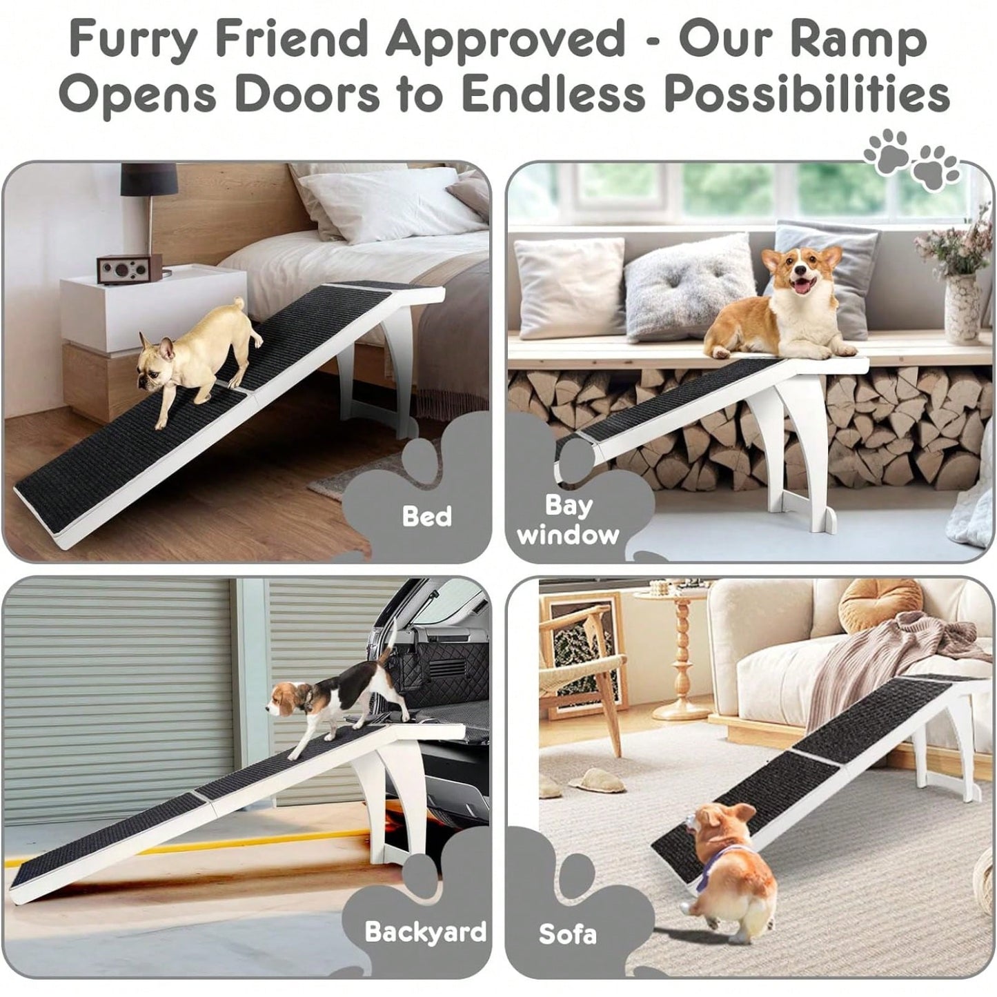 Wooden Dog Ramp for High Beds and Elevated Surfaces Up to 28 Inches Non-Slip Carpeted Steps for Small to Large Dogs Ideal for Older Pets