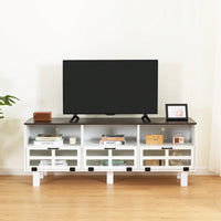 Stylish American Country TV Stand with Glass Doors and Birch Legs for 65-Inch TVs Large Storage Space Fusion Design