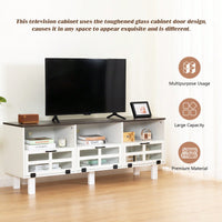 Stylish American Country TV Stand with Glass Doors and Birch Legs for 65-Inch TVs Large Storage Space Fusion Design