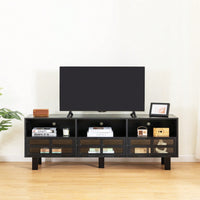 Stylish American Country TV Stand with Glass Doors and Birch Legs for 65-Inch TVs Large Storage Space Fusion Design